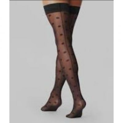 A New Day - Women's Polka Dot Back Seam Thigh Highs - Black - S/M